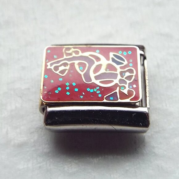 Wedding rings on pink enamel 9mm stainless steel italian charm bracelet link new - Picture 1 of 2